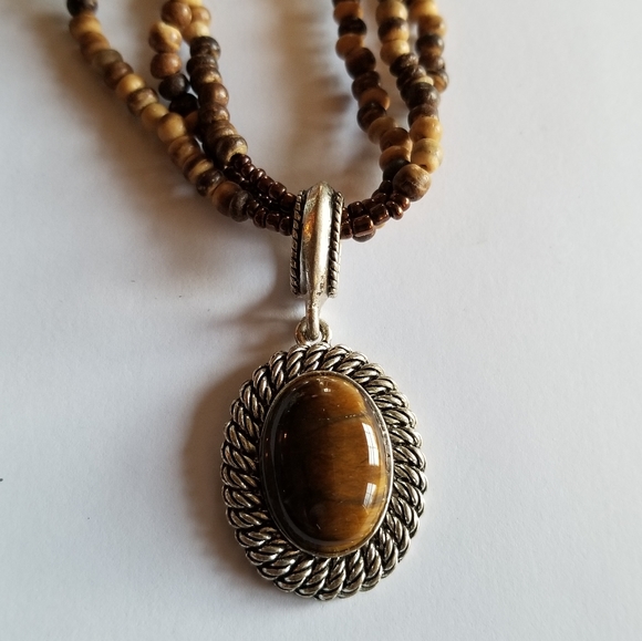 Relisted - Avon tiger eye necklace brown tan beaded - Picture 4 of 12